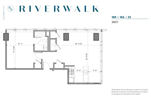 Floor plan for 1 bed, 1 bath, 808 sqft